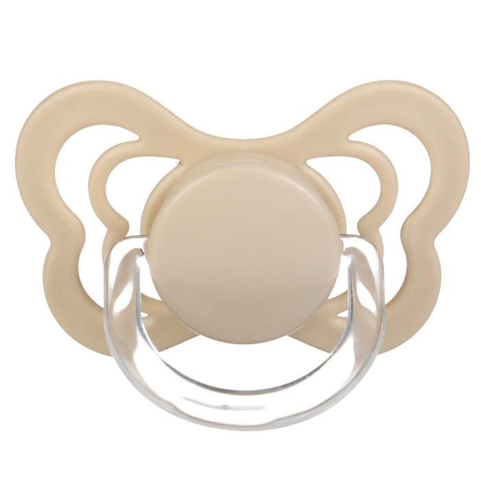 Соска - пустышка ортодонтическая, силикон, +6 мес., с держателем, цвет бежевый