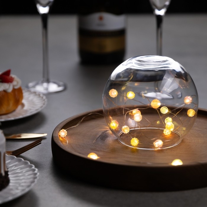 Гирлянда «Нить» 2 м роса с насадками «Шарики», IP20, нить серебристая, 20 LED 4.6 В, батарейки AG13x3 (в комплекте), 3 режима, свечение тёплое белое Гирлянда «Нить» 2 м роса с насадками «Шарики», IP20, нить серебристая, 20 LED 4.6 В, батарейки AG13x3 (в комплекте), 3 режима, свечение тёплое белое