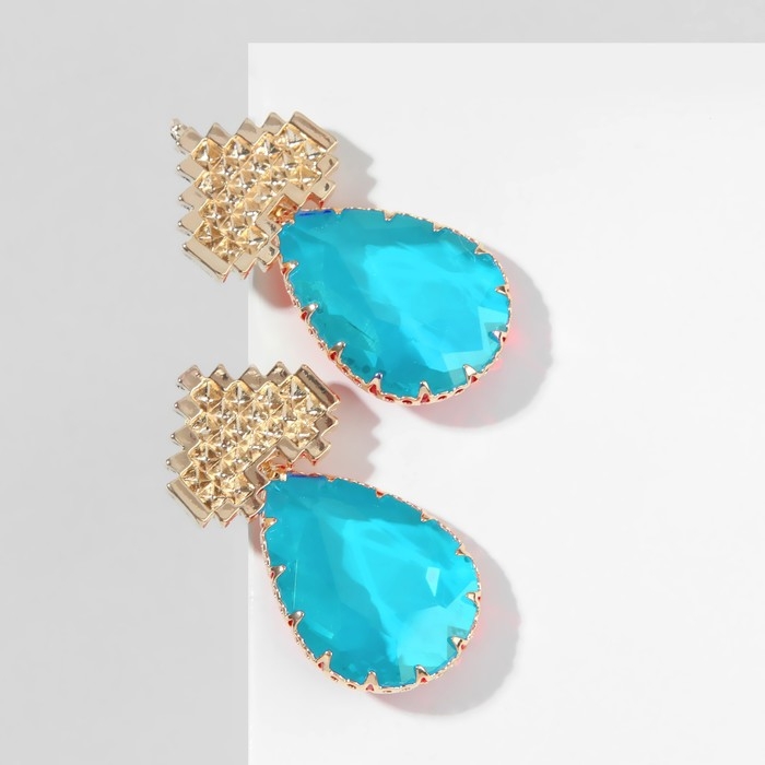 Серьги со стразами «Эдем» сердца, цвет голубой в золоте Серьги со стразами «Эдем» сердца, цвет голубой в золоте