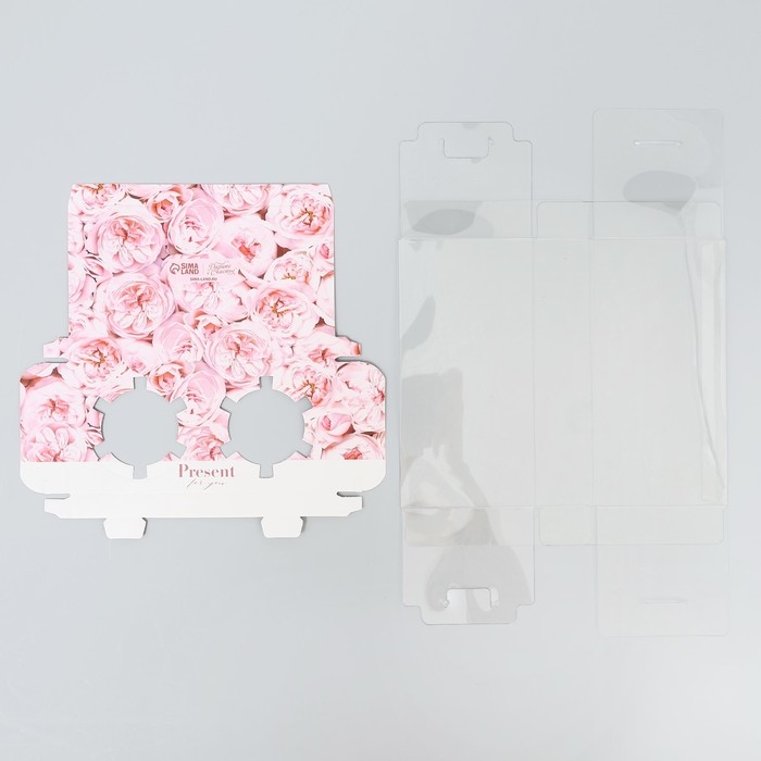 Коробка для капкейка, кондитерская упаковка, 2 ячейки &laquo;Розовые цветы&raquo;, 16 х 8 х 11.5 см