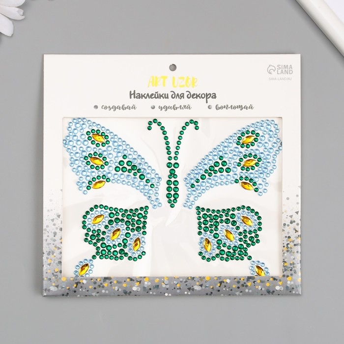 Наклейка пластик стразы "Бабочка" МИКС 12х16 см