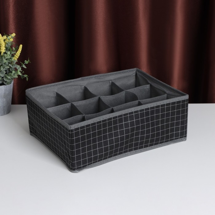 Органайзер для хранения белья Доляна &laquo;Кло&raquo;, 12 ячеек, 32&times;24&times;12 см, цвет чёрный