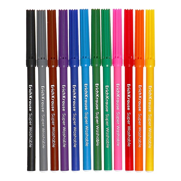 Фломастеры 12 цветов, ErichKrause, Jolly Friends Super Washable, вентелируемый колпачок, МИКС