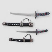 Сув. изделие катаны-мини 2в1 на подставке, ножны черные с белыми ромбами 16/20см микс