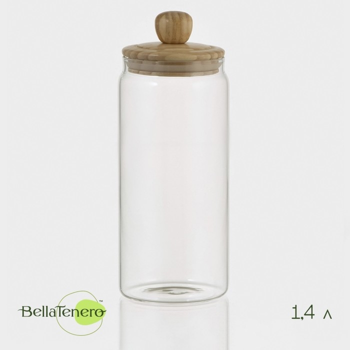 Банка стеклянная для хранения сыпучих продуктов Bella Tenero &laquo;Эко&raquo;, 1,4 л, 10&times;25,5 см, с бамбуковой крышкой
