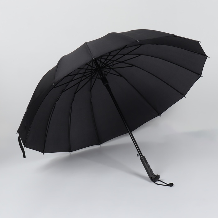 Зонт - трость полуавтоматический «Однотонный», 16 спиц, R = 48/55 см, D = 110 см, цвет чёрный Зонт - трость полуавтоматический «Однотонный», 16 спиц, R = 48/55 см, D = 110 см, цвет чёрный
