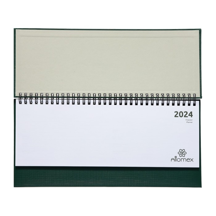 Планинг датированный 2024 года, 294 х 142 мм, 64 листа, на гребне, Attomex.Lancaster, твёрдая обложка балакрон, блок 70 г/м2, зелёный