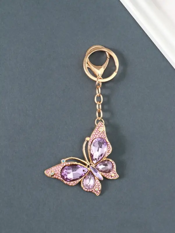 Брелок металл, стразы на карабине "Бабочка" розовый 4,7х6,4х0,8 см