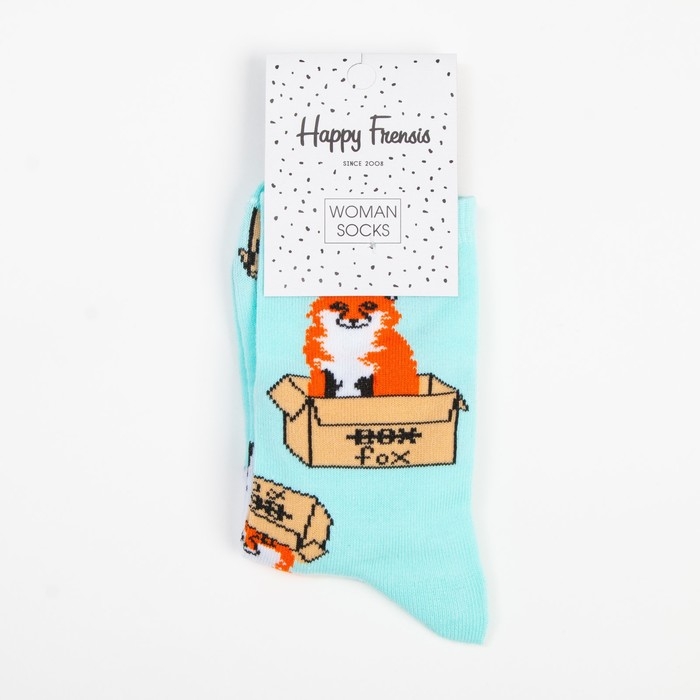 Носки женские &laquo;Лиса в коробке&raquo;, цвет мятный, размер 23-25