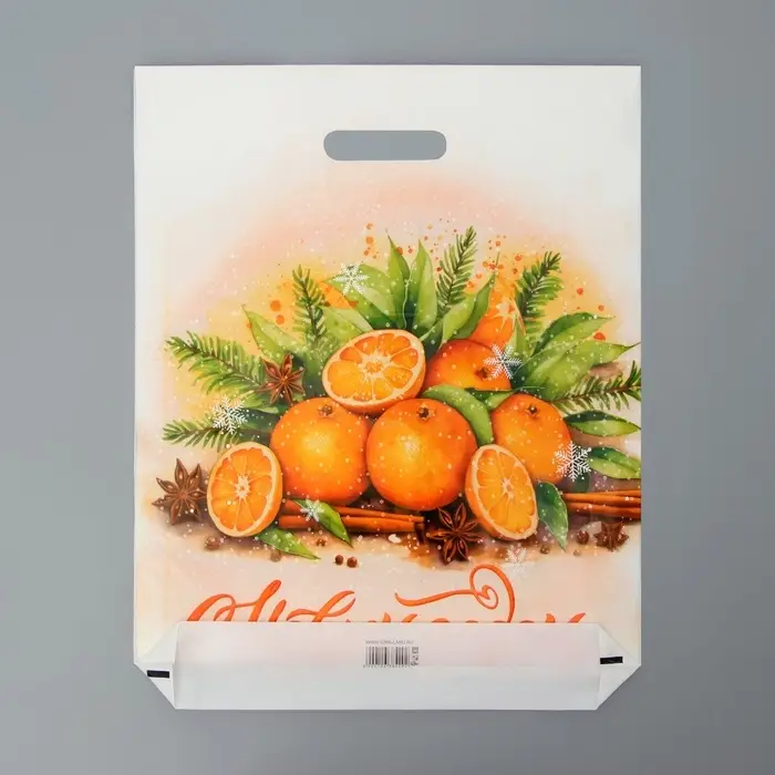 Пакет &laquo;Мандаринки с новым годом&raquo;, полиэтиленовый с вырубной ручкой, 38&times;47 см