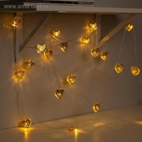 Гирлянда «Нить» 4 м с насадками «Сердечко», IP20, прозрачная нить, 20 LED, свечение тёплое белое, 8 режимов, 220 В Гирлянда «Нить» 4 м с насадками «Сердечко», IP20, прозрачная нить, 20 LED, свечение тёплое белое, 8 режимов, 220 В