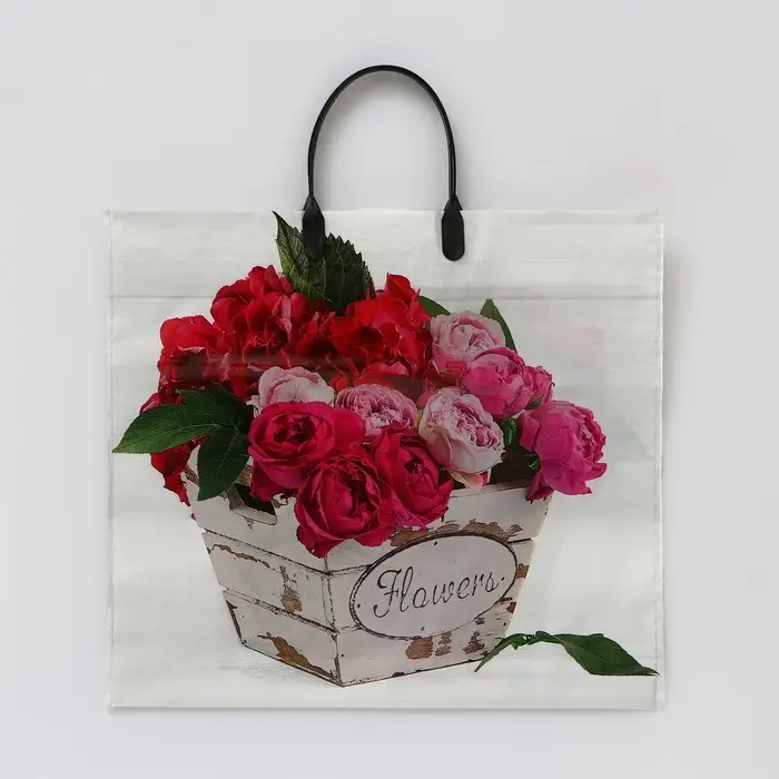 Пакет "Ассорти цветы", полиэтиленовый с пластиковой ручкой, МИКС 100 мкм 38 х 35 см