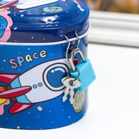 Копилка металл с замочком "Космос и облака" МИКС 9х11,5х11 см