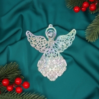 Ёлочная игрушка &laquo;Зимнее волшебство. Ангелок перелив&raquo; пластик, 12х10,5 см, прозрачный