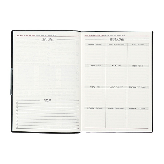 Еженедельник датир 2025г мягк обл иск кож А6+ 80л ESCALADA, тис ф, кр бл 70 г/м&sup2;, чёрный