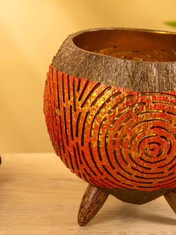 Подсвечник из кокоса, 15&times;15&times;13 см, красный