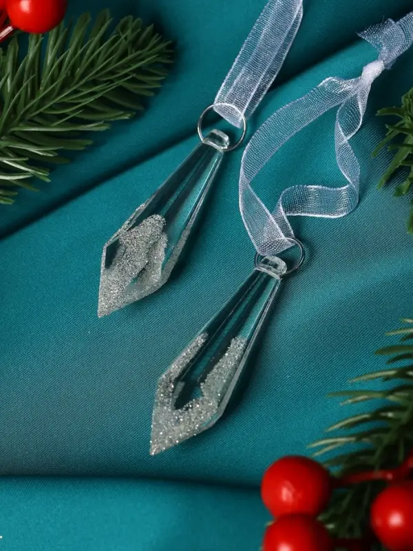 Украшение ёлочное "Льдинка" (набор 2 шт) сосулька грани, 6,5х1 см, прозрачный