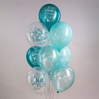 Шар латексный 12" &laquo;Свадьба. Бирюза&raquo;, шелкография, 2-сторонний, 5 дизайнов, набор 25 шт.