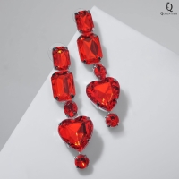 Серьги висячие со стразами «Драгоценность» сердце, цвет красный в серебре, 7см Серьги висячие со стразами «Драгоценность» сердце, цвет красный в серебре, 7см
