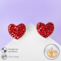 Серьги со стразами «Сердце» sweet love, цвет красный в золоте Серьги со стразами «Сердце» sweet love, цвет красный в золоте