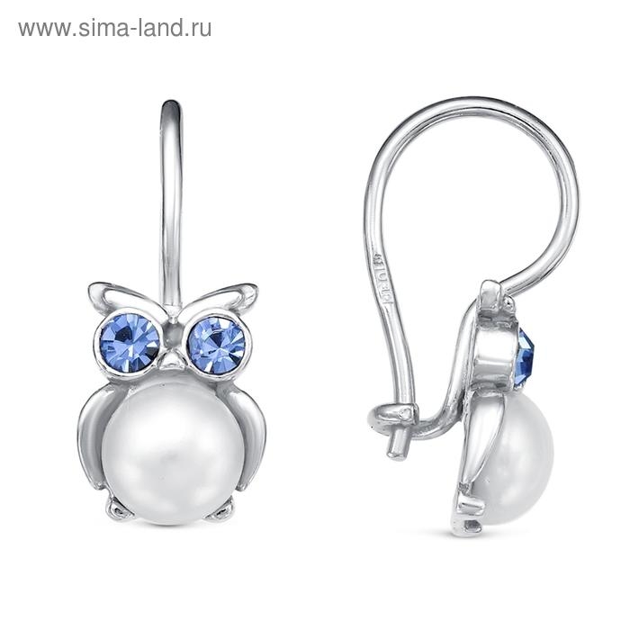 Серьги детские &laquo;Совушка&raquo;, посеребрение, цвет бело-голубой