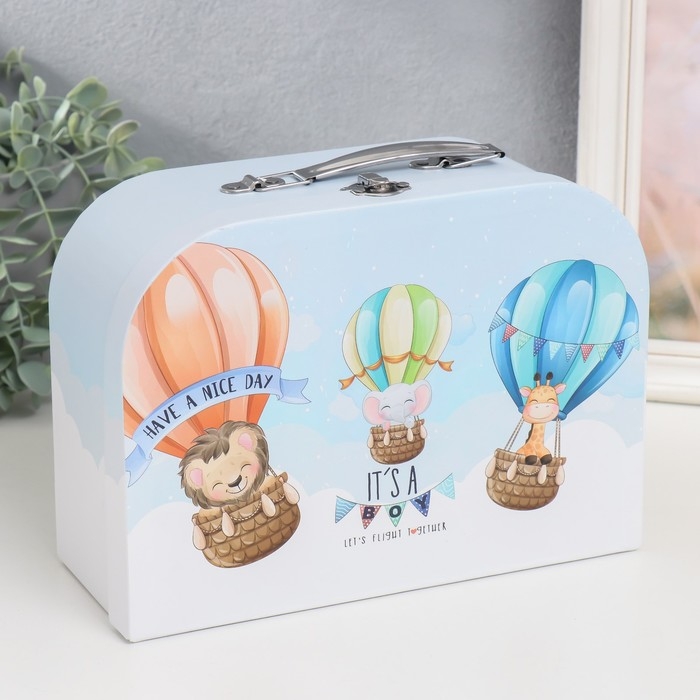 Шкатулка картон сундучок Шкатулка картон сундучок "Зверятна на воздушных шарах" 25х10х18,5 см