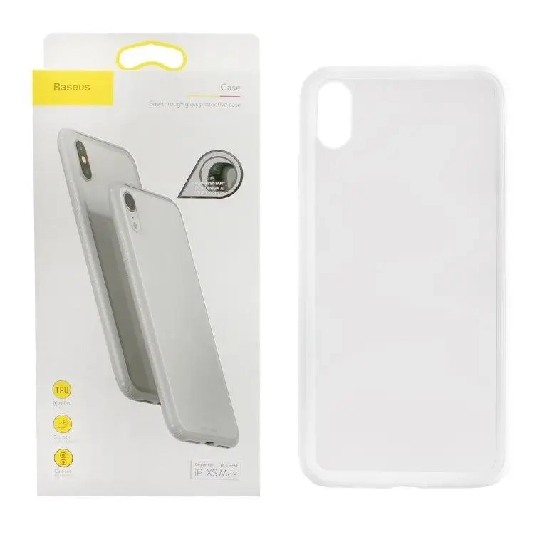 Чехол iPh XS Max Baseus Стекло прозрачный с белым