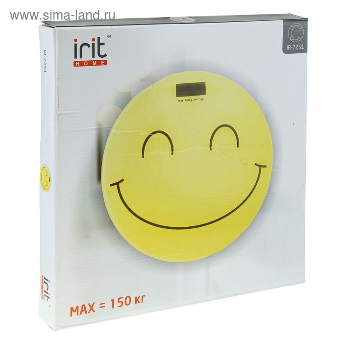 Весы напольные Irit IR-7251, электронные, до 150 кг, стекло, 1хCR2032, рисунок Весы напольные Irit IR-7251, электронные, до 150 кг, стекло, 1хCR2032, рисунок "смайлик"