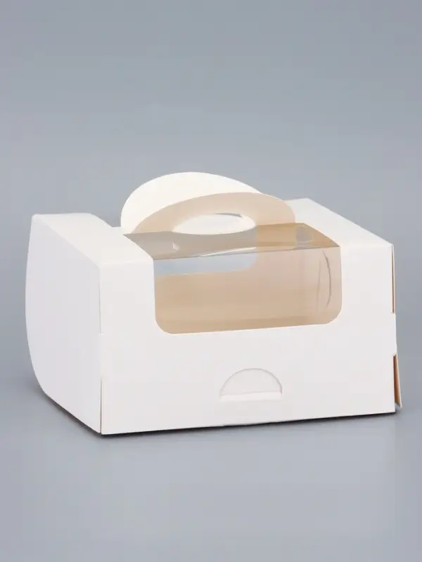 Коробка под бенто-торт с окном, белая, 14 х 14 х 8 см