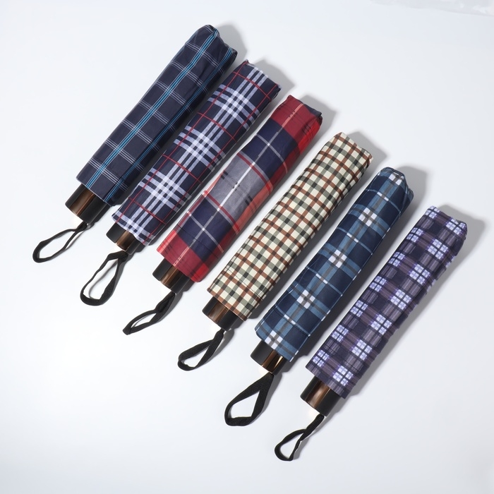 Зонт механический &laquo;Клетки&raquo;, эпонж, 4 сложения, 10 спиц, R = 53/61 см, D = 122 см, цвет МИКС