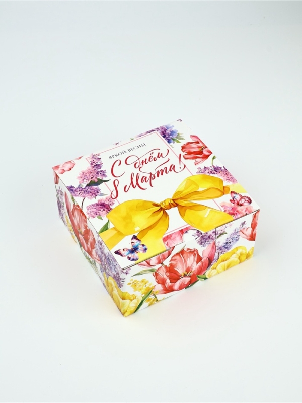 Подарочная коробка, упаковка, &laquo;С 8 марта, яркие цветы&raquo;, 15 х 15 х 7 см