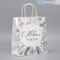 Пакет подарочный новогодний крафтовый &laquo;Серебро&raquo;, 22 х 25 х 12 см, Новый год