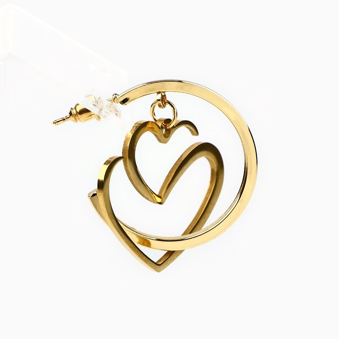 Серьги - кольца с подвесом сердцем &laquo;Для нежного образа&raquo;, 3 см