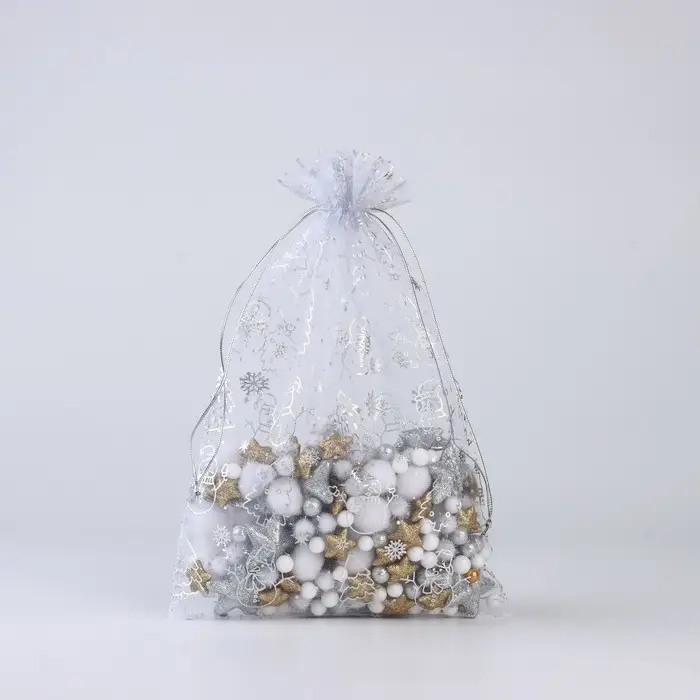Мешочек подарочный &laquo;С Новым годом&raquo;, органза, серебристый, 20 х 30 см