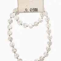 Набор 2 пред-та: бусы,браслет "Жемчуг барочный", сердечки, 40/18см, цвет белый в серебре