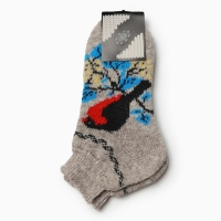 Носки женские новогодние шерстяные укороченные "Снегирь на веточке", цвет серый, размер 23 Носки женские новогодние шерстяные укороченные "Снегирь на веточке", цвет серый, размер 23