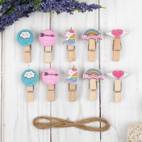 Прищепки декоративные с веревкой для подвеса «Вдохновение» набор 10 шт. Прищепки декоративные с веревкой для подвеса «Вдохновение» набор 10 шт.