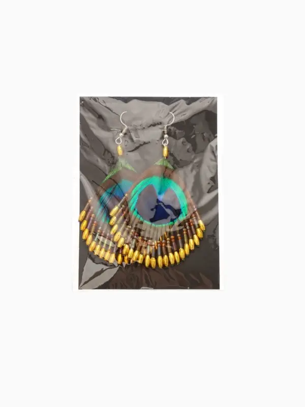 Серьги "Павлин" 5х8 см, цв. жёлтый