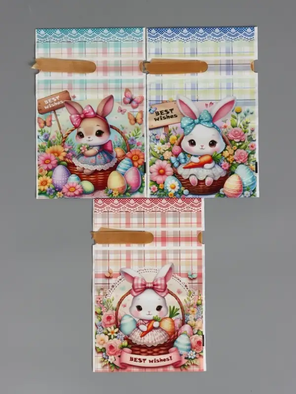 Пакет  полиэтиленовый подарочный "Заяц с цветами", с завязками, 15х23&plusmn;1 см