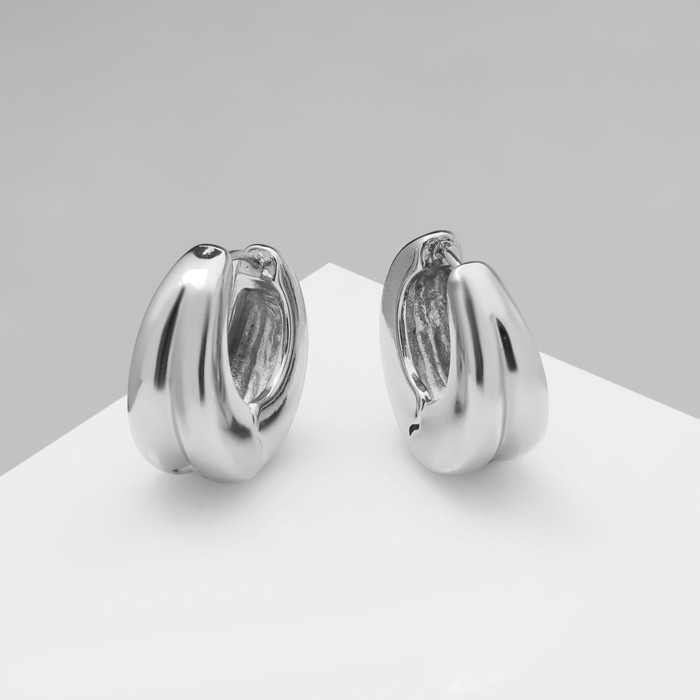 Серьги металл &laquo;Аккорд&raquo; двойной круг, цвет серебро