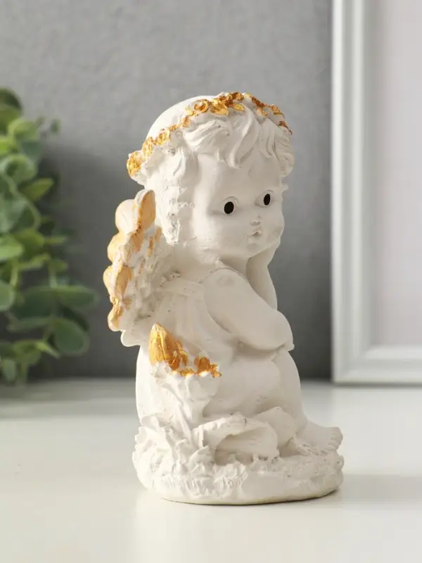Фигура "Ангел в цветах", размер 13х8 см, цвет белый с росписью