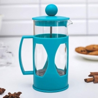 Чайник заварочный френч - пресс Доляна &laquo;Оливер&raquo;, 350 мл, стекло, цвет бирюзовый