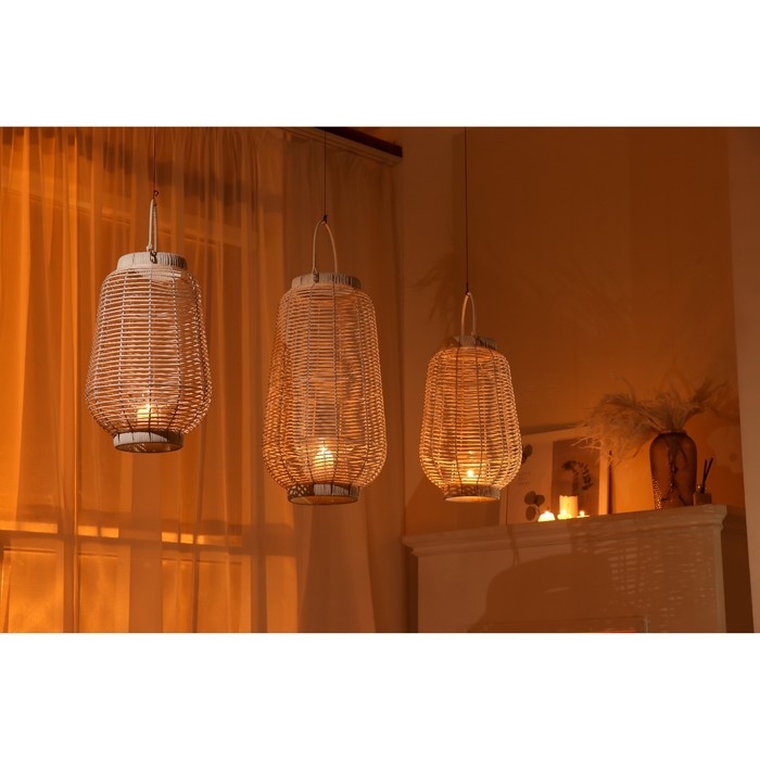 Подсвечник металл, PVC "Фонарик. Плетёнка" белый 39х25х25 см