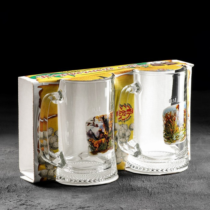 Набор кружек для пива &laquo;Охота-рыбалка&raquo;, 500 мл, 2 шт, рисунок МИКС