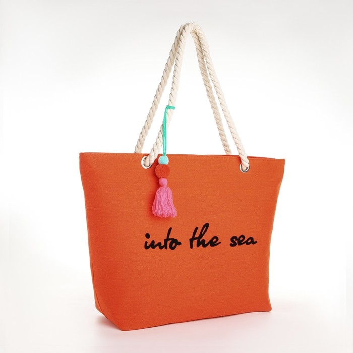 Сумка женская пляжная Into the sea, 50х34,5х14 см, оранжевый цвет Сумка женская пляжная Into the sea, 50х34,5х14 см, оранжевый цвет