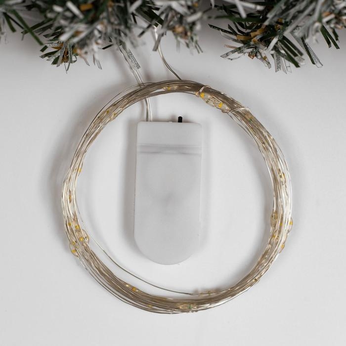 Гирлянда &laquo;Нить&raquo; 5 м роса, IP20, серебристая нить, 50 LED, батарейки CR2032х2 (в комплекте), свечение тёплое белое