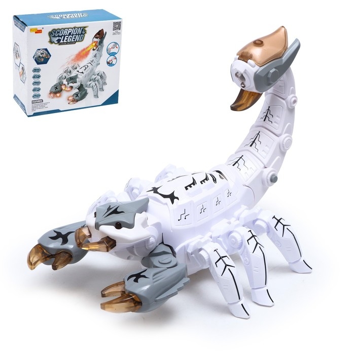 Скорпион &laquo;Техно&raquo;, эффект дыма, световые и звуковые эффекты, работает от батареек, цвет белый