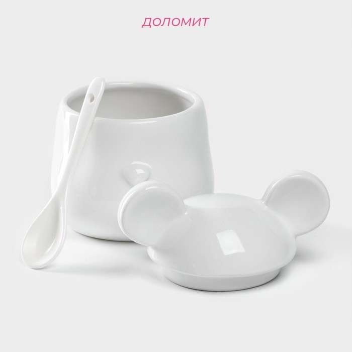 Банка для хранения сыпучих продуктов Доляна &laquo;Мишка Отто&raquo;, 400 мл, 11&times;12&times;12,5 см, цвет белый