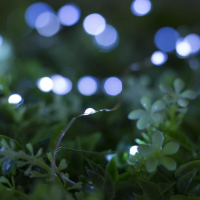 Гирлянда &laquo;Нить&raquo; 20 м роса, IP44 серебристая нить, 200 LED, свечение белое, 2 режима, солнечная батарея