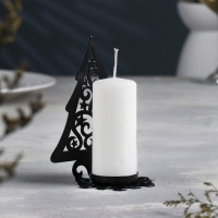 Новый год Подсвечник "Ёлка со звездами" металл на одну свечу, 6,6х10х13 см, черный